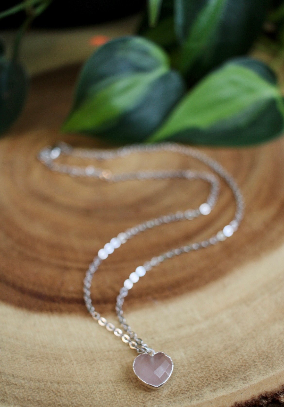 Rose Quartz Crystal Heart Necklace