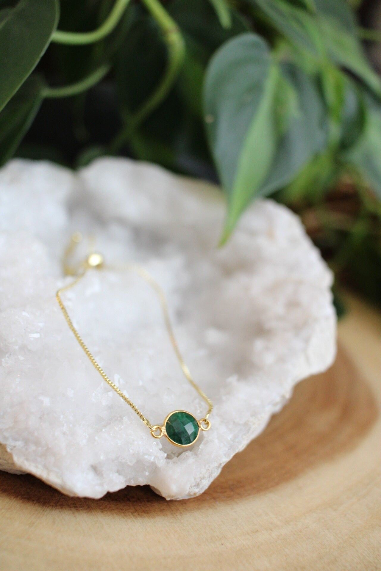 Dainty Gold Emerald  Bracelet