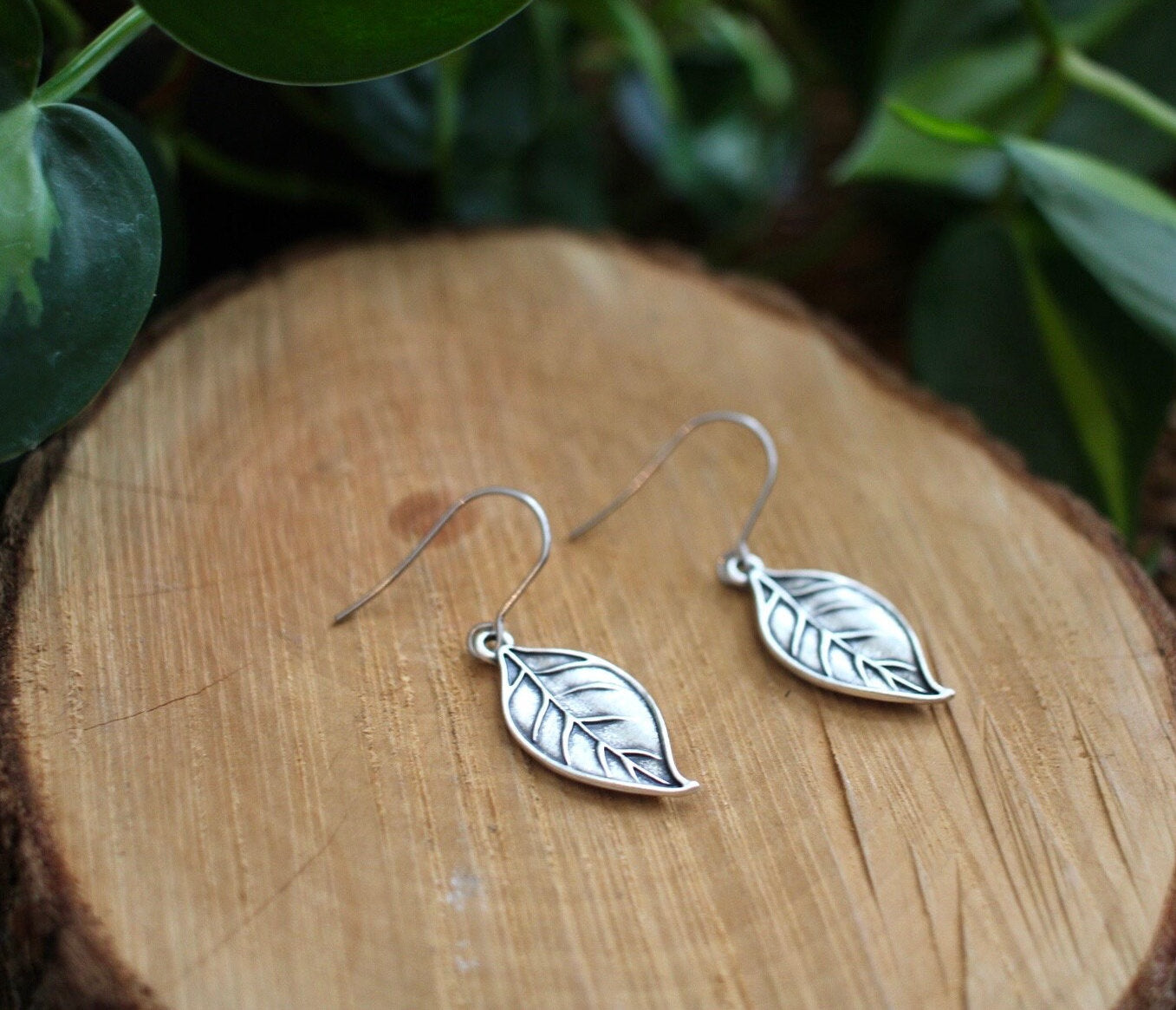 Silver Leaf Dangle Earrings