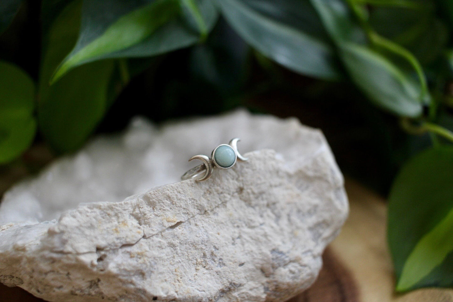 Amazonite Triple Moon Ring