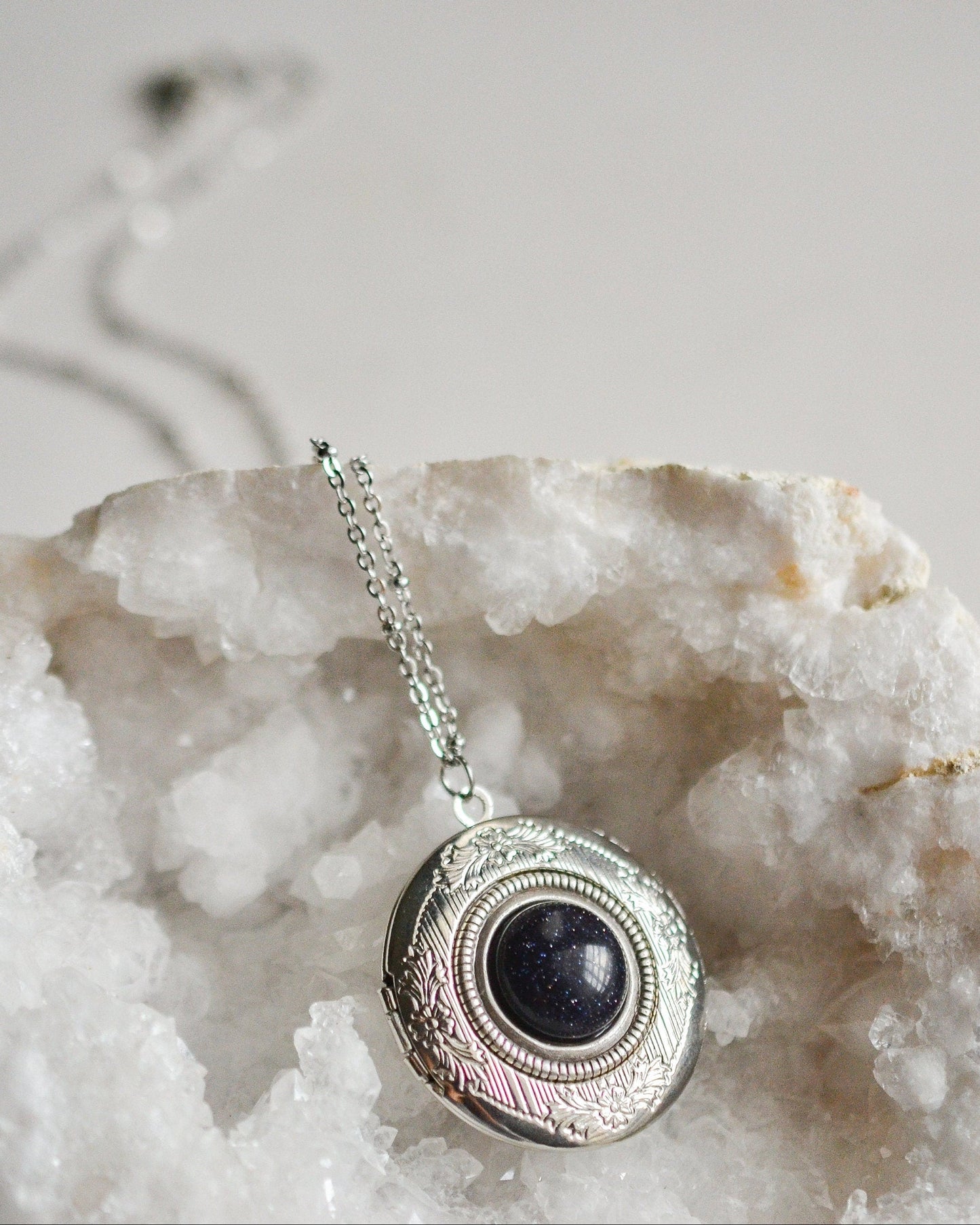 Blue Goldstone Gemstone Locket Necklace