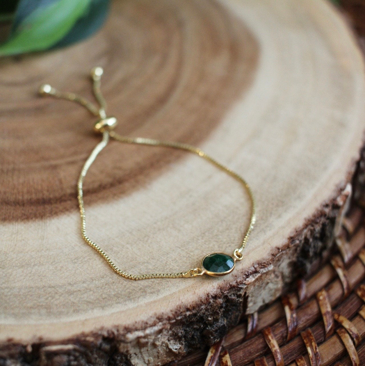 Dainty Gold Emerald  Bracelet