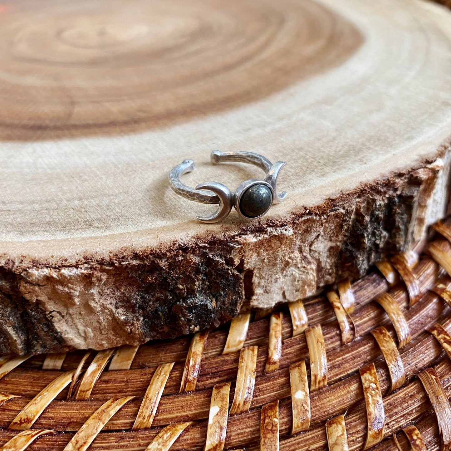 Pyrite Triple Moon Gemstone Ring
