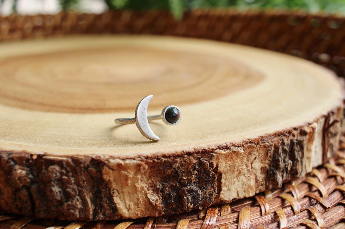Bloodstone Crescent Moon Ring