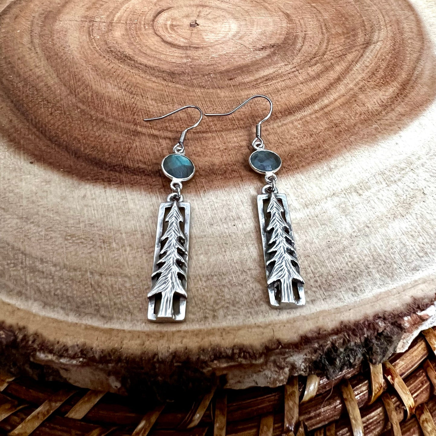 Labradorite Pine Tree Dangle Earrings