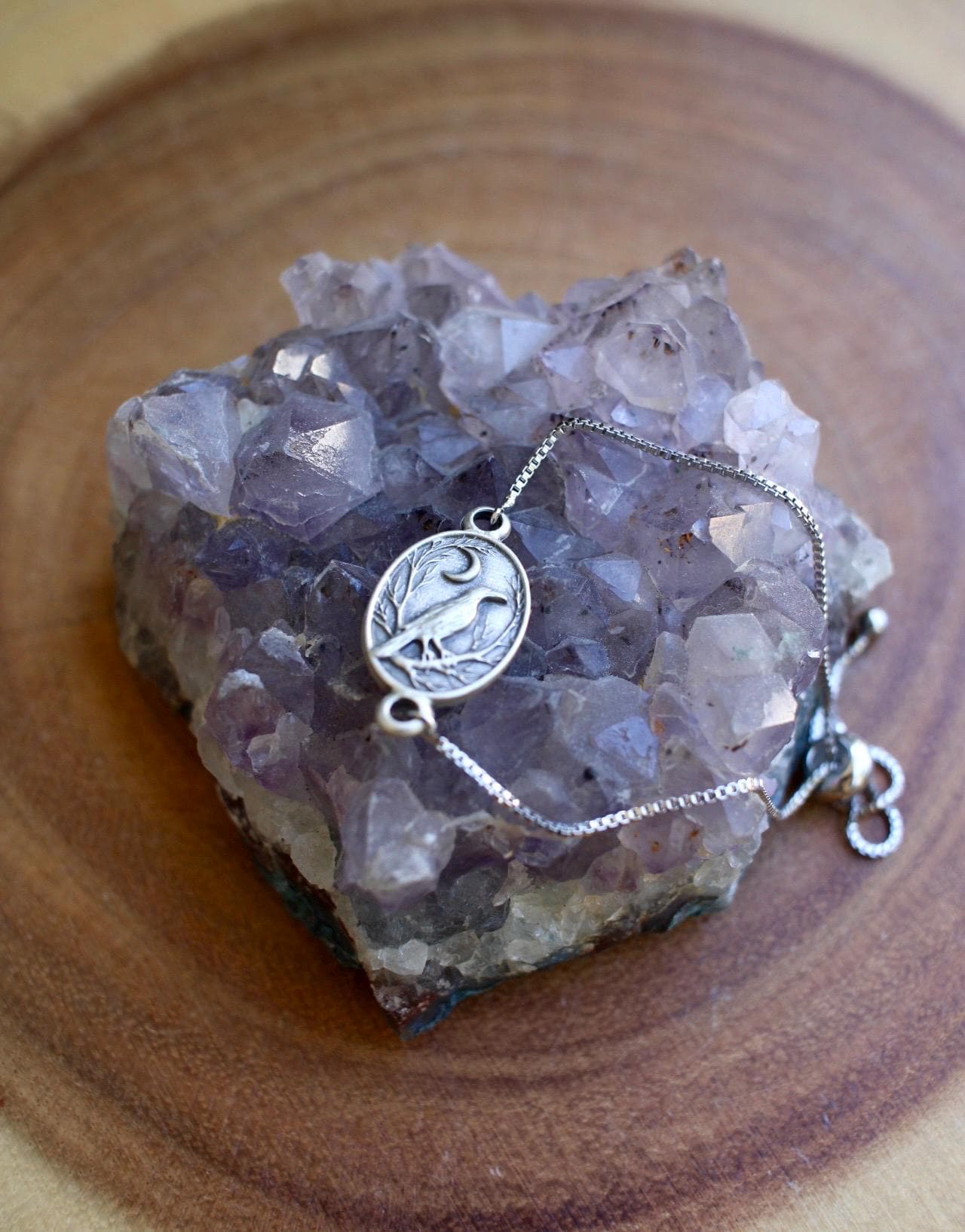 Raven and Moon Silver Bracelet