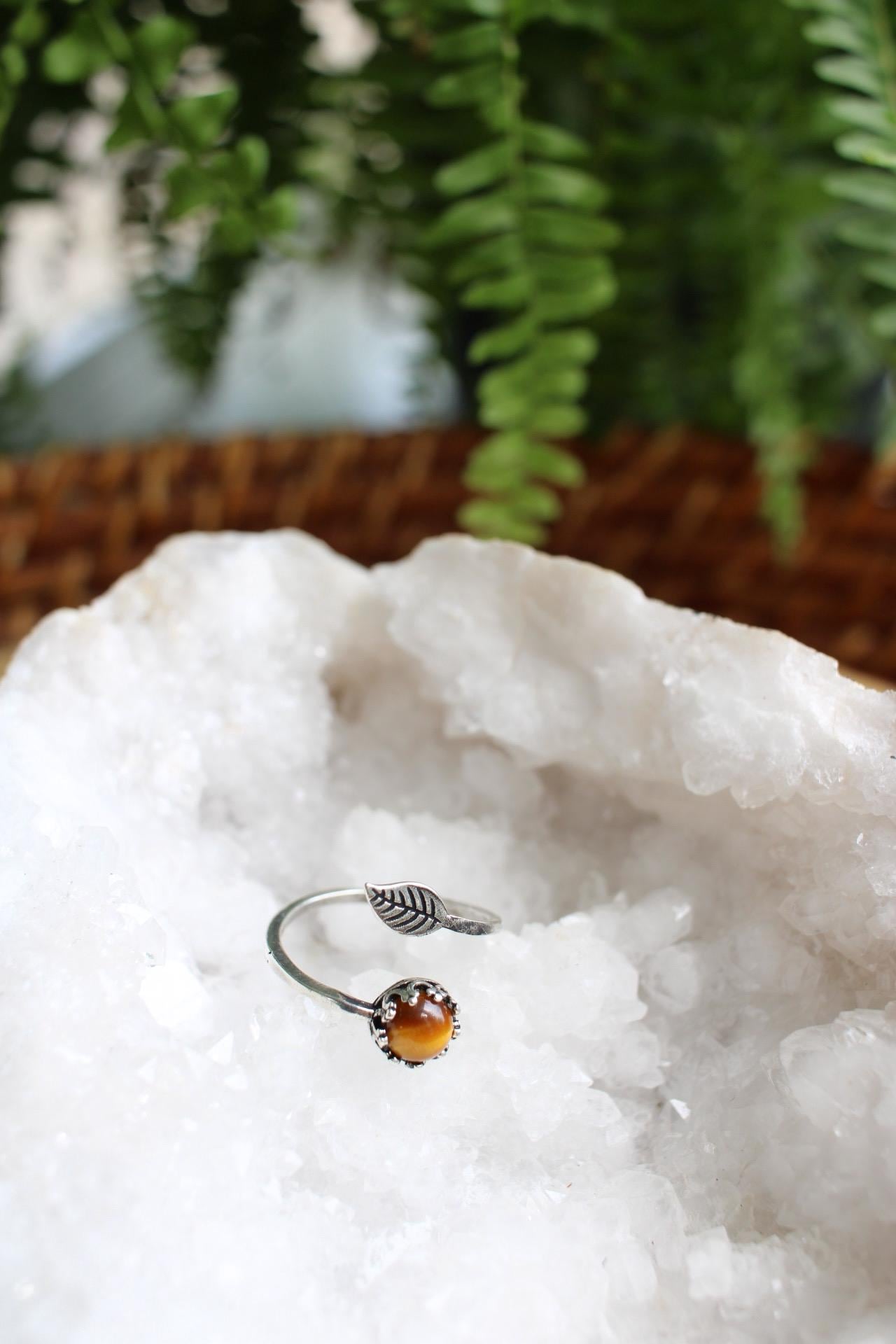 Tigers Eye Leaf Ring