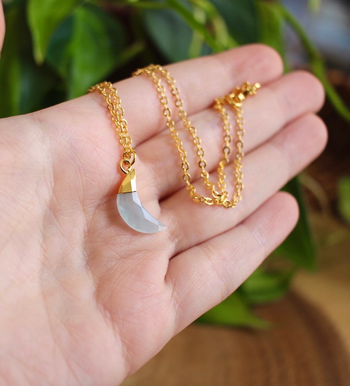 Aquamarine Crystal Moon Necklace